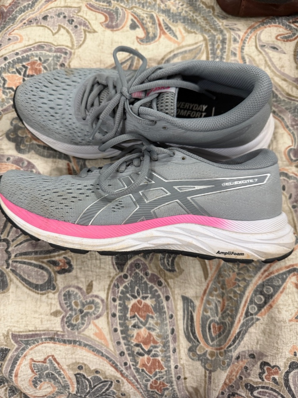 Asics Gray Athletic Running Shoes with Pink Accent 7.5